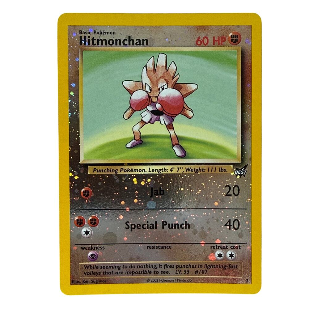 Pokémon TCG Hitmonchan 2/9 Best of Game 2002 Reverse Holo Cosmos Swirl Card LP